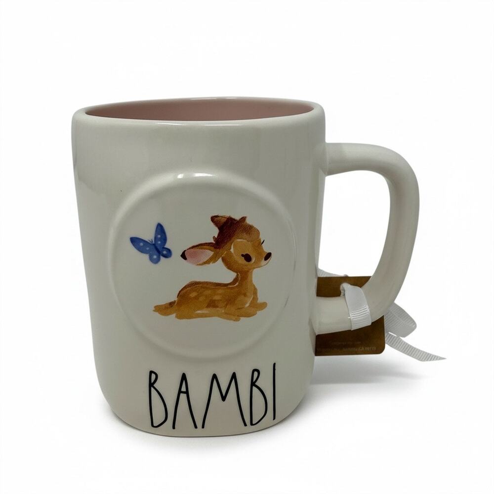 Rae Dunn Disney Bambi Mug Pink Interior Double Sided‎ Ceramic Coffee Cup